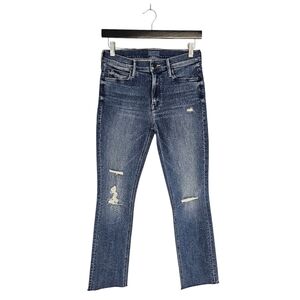 MOTHER‎ The Mid Rise Dazzler Ankle Fray Straight Leg Distressed Blue Jeans 27